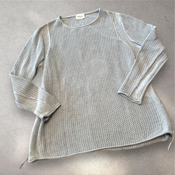Wrap London Sweaters - WRAP LONDON Icy Lavender Blue Crochet Crew Neck Sweater, w/ Side Zippers Size 12